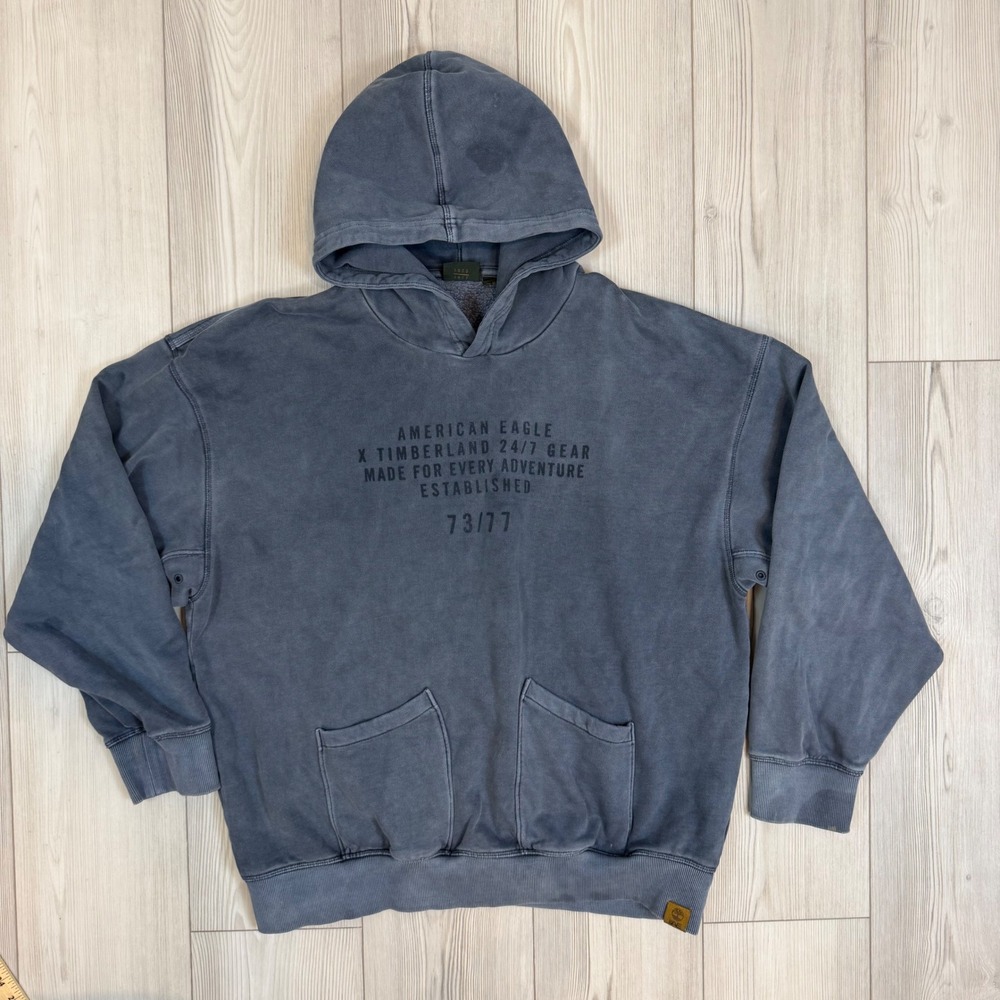 American Eagle x Timberland 24/7 Gear Box Fit Hoodie Blue Graphic Mens Large